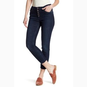 Free People Reagan Raw Hem Button Front Jeans Dark Blue